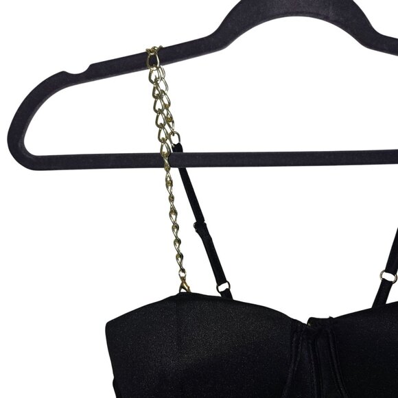 Black Chain-Strap Bustier Top With Mesh & Gold Zipper Accent - Picture 3 of 8